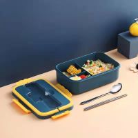 藏青蓝(三格1000ml) 送(不锈钢)筷勺 小麦秸秆可微波炉保温饭盒学生上班族三格日式便当盒手提餐盒