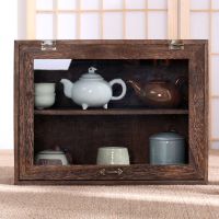 茶壶防尘大号(CF-201) 层板可以拆下 实木茶柜防尘茶杯架玻璃小博古架桌面置物架茶壶柜茶具收纳盒复
