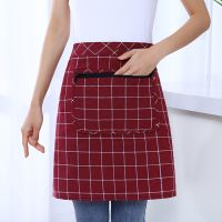 日式方格半身枣红(拉链兜) 围裙女工作服洋气透气棉布上班用无袖坎肩罩衣女防污外套家用厨房