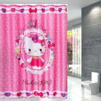 钻石猫 180宽*180高 粉猫浴帘kt猫隔断门帘Hello Kitty窗帘粉色浴帘套装免打孔浴帘杆