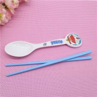 蓝色叮当头柄勺子+筷子 卡通儿童碗餐具套装宝宝辅食碗勺叮当猫哆啦A梦小孩防摔家用水杯