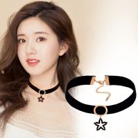时光美人绒面五角星吊坠颈链 黑色 远方情性感锁骨链颈链chocker女脖子饰品颈带韩国短款项链N105