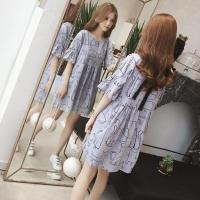 灰色猫咪[棉麻布料] 4XL [建议175斤-190斤] 95棉孕妇装夏装连衣裙宽松t恤上衣百搭A字裙怀孕长款孕妇裙套装