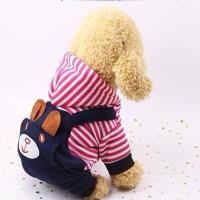 玫红条纹背带小熊 3XL合适18-24斤狗 狗狗衣服 龙猫四脚珊瑚绒保暖款 金毛哈士奇大狗服装