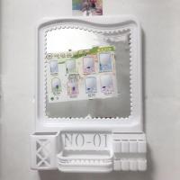 白色 中号01 家用镜子壁挂浴室卫生间创意化妆梳妆穿衣镜放牙刷置物镜塑料白色