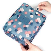 015-蓝花朵 便携化妆包大容量手提洗漱包女防水旅行化妆品收纳盒多功能化妆包