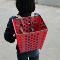 红花色 儿童小号上口长宽25*20高26公分 背篼背篓背娄背背篓购物蓝手工编织布背篓背菜神器