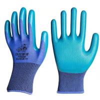 格斗手深海蓝 压纹 [特耐磨款] 6双装() 压纹劳保手套耐磨工作塑胶带胶浸胶乳胶防滑劳动工地胶皮橡胶手套