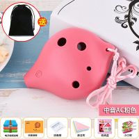 粉色[送教材+布袋+小口琴] 6孔高音SC TNG陶笛6孔初学入门六孔高音SC中音AC调儿童学生塑胶树脂短嘴陶笛