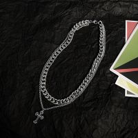 十字架古巴链[长约45CM] 嘻哈十字架双层粗链条项链女ins潮轻奢小众设计感土酷男潮锁骨链