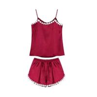 酒红[吊带双短] M[80-95斤] 睡衣女夏季冰丝蕾丝花边韩版性感两件套夏天公主可爱可外穿家居服