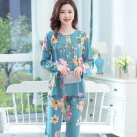 棉绸春意盎然[长袖长裤] M 建议70-95斤 可外穿宽松棉绸套装春夏季长袖人造棉绵绸家居服睡衣套装薄款印花