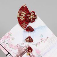 酒红樱花单个 古装汉服配饰日系和风樱花流苏发夹古风日式和服发饰扇形发簪饰品