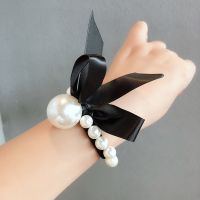 多层丝带蝴蝶珍珠发圈 远方情高档珍珠花朵水晶发绳手链两用发圈扎丸子头皮筋发饰品T740