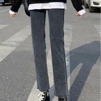 黑灰色八分 高品质弹力牛仔 32 两尺五 小个子弹力直筒高腰八分牛仔裤女矮个子百搭显高显瘦九分烟管女裤