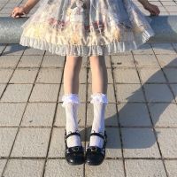 白色1双 白色蕾丝花边袜子女日系洛丽塔薄款jk短中筒袜软妹小腿袜镂空春夏