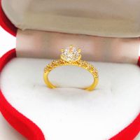 女款钻戒(带礼盒) 韩版镀金戒指男女情侣锆石戒结婚仿真钻戒对戒婚庆饰品