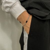 钛钢方块拼接手链[约18+5CM] 小众设计方块钛钢不掉色拼接项链男街头ins百搭简约双层锁骨链潮