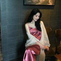 200#豆沙 M 《唐顿庄园》女主人高级冰丝睡裙长袖性感蕾丝睡衣复古宫廷长裙秋