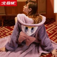 鸭子睡袍丁香紫 S 80斤-120斤 北极绒睡衣女秋冬长毛珊瑚绒长款睡袍女法兰绒睡裙女士可外穿浴袍