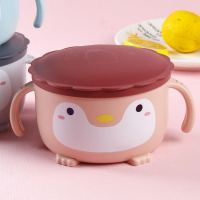 粉色(500ml)304 创意企鹅不锈钢碗隔热防摔双层碗宝宝吃饭碗家用面条碗米饭碗带勺