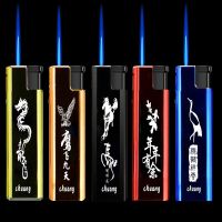 经典五色 5个 电镀铁壳防风直冲个性男士点烟打火机直冲蓝火焰电子点火充气火机