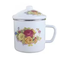 12cm爱情玫瑰(约1000ml) 大容量复古搪瓷水杯经典加厚搪瓷缸子带盖老式铁茶杯大号马克杯