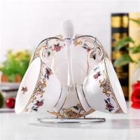 富士山风情深款 莹辰达英式骨瓷咖啡杯套装欧式咖啡具2件套杯碟勺送钢架