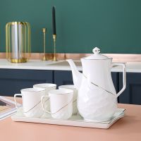 雍容华贵一壶4杯配瓷盘 轻奢水具喝水杯子家用客厅大容量陶瓷北欧茶具高档杯具茶杯套装