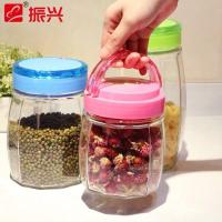颜色随机1个 振兴带手提玻璃储物罐密封瓶干果茶叶罐厨房储物罐1.06L