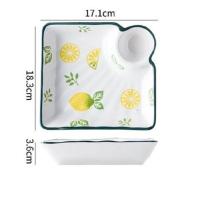 柠檬饺盘 大号日式饺子盘带醋碟寿司盘蘸料碟手绘可爱水饺盘餐具饺子专用盘