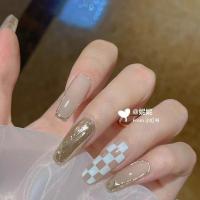 复古魔镜棋盘 XS 手工穿戴甲假指甲贴片手绘复古魔镜棋盘格黑白辣妹拆卸防水成品