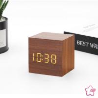 琥珀棕-方形标准款(含电源线)-P 闹钟震动无声宿舍电子表客厅摆台式数字显示多组闹铃插电时钟木质