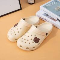 米白色洞洞鞋+小熊 36/37 水上乐园拖鞋夏外穿时尚便携游泳沙滩女韩版少女心学生厚底包头