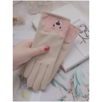 米白色--防兔绒小熊 均码 手套女春秋薄款可爱韩版学生开车骑电动车用弹力INS触屏冬天保暖