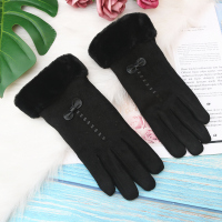 一道筋毛口蝴蝶结------(黑色)山楂树加厚加绒 均码 手套冬天女士可爱加厚加绒弹力保暖骑车开车触屏全指麂皮绒秋冬季