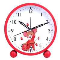 红壳-吉祥鼠 11.5厘米 创意简约荧光夜光闹钟 床头静音儿童学生卧室桌面宿舍充电小闹钟