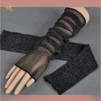 超薄款黑色 均码 蕾丝拼接防晒袖套冰袖时尚超薄夏季防紫外线开车护臂手套网状好。