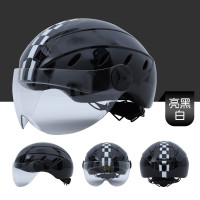 C款[经典黑色]透明PC镜片 均码 3c认证电动车头盔摩托车男女士电瓶车夏季防晒安全帽四季通用半盔