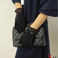 黑色 一朵花 日本原单羊毛冬季女保暖手套精致一粒扣小花触屏手套显瘦修型手套