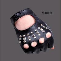 典雅黑色 男款 均码 轮滑演出霹雳街舞手套女半指手套男露指舞台时尚个性铆钉半截朋克
