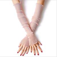 金银丝袖套-裸粉 均码 夏季防晒袖套手臂套女弹力蕾丝开车丝薄网纱袜脚套防紫外线长款