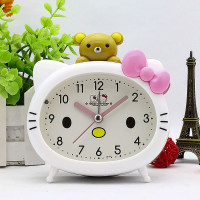 白色 12393小号 学生用卡通闹钟KT猫闹钟静音小闹钟卧室床头带夜灯闹钟创意小闹钟