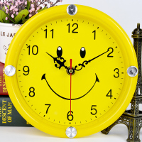 深蓝色 21cm黄笑脸DB 11英寸(直径28厘米) 墙上挂的挂钟时钟客厅大湿度的可爱儿童房钟客厅圆形小钟表挂钟