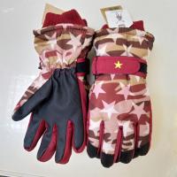 盛琦迷彩红色 6-12岁 滑雪手套儿童防风防水迷彩五角星五指大童男款加厚保暖手套滑雪