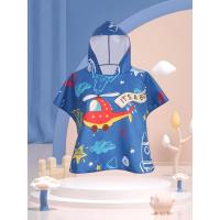 蓝色飞机 均码 儿童浴袍斗篷连帽吸水男孩小中大童游泳毛巾女童旅行便携卡通浴巾