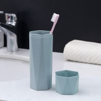 菱形蓝色 旅行创意刷牙杯洗漱杯套装牙膏牙刷收纳盒简约便携式牙具盒牙刷桶
