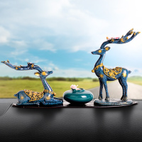 青瓷瓶安鹿+沸石香薰 车载香水汽车摆件一路平安小鹿香薰创意高档女车内装饰品摆件用品