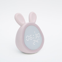 粉色 时光兔闹钟小程序控制USB带夜灯智能学生卧室床头电子LED镜面闹钟