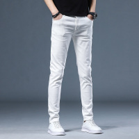 白色常规长裤 27 香港高端2021白色牛仔裤男小脚潮牌修身直筒休闲破洞裤百搭九分裤